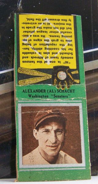Rare Vintage Matchbook Cover Y1 Baseball Alexander Schacht Washington Senators