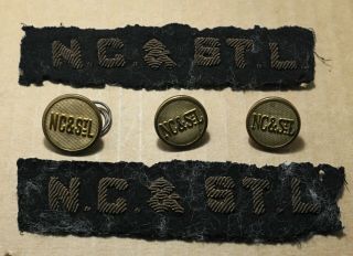 Vintage N.  C & St L Railway Patches & 3 Brass Uniform Buttons By Pettibone Bros