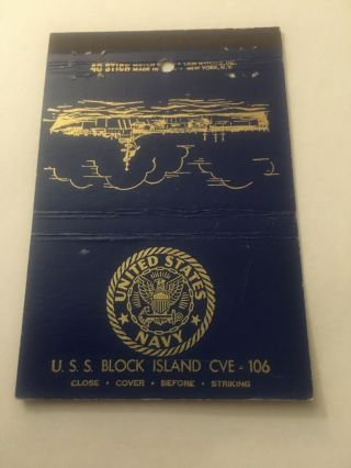 Vintage Matchbook Cover Matchcover Us Navy Ship Uss Block Island Cve - 106