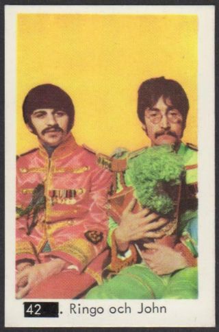The Beatles - Ringo & John - 1968 Swedish Black Pop Number Series Gum Card 42.