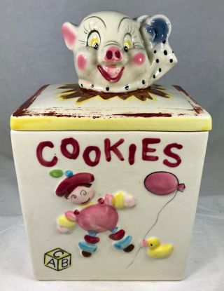 Fred Roberts Cookie Jar Square With Pig Elephant Hobby Horse Toys Vintage Japan