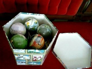 12 Twelve Days Of Christmas Decoupage Paper Mache Ball Ornaments In Storage Box