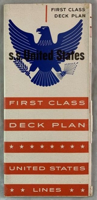 1954 Ss United States Ocean Liner Ship Brochure Us Lines First Class Deck Plan