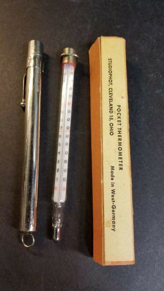 Vintage Thermometer - Metal Case - Pocket Clip Made In Germany - Box