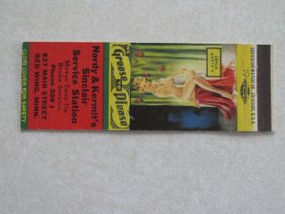K92 Vintage Matchbook Cover Girlie Red Wing Mn Minnesota Nordy Kermits Sinclair