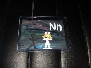 Ninja & Nurse Painting Art Trading Card Signed Aceo Alphabet Flash Card