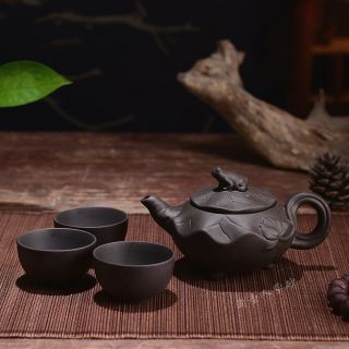 Yixing Pot Kung Fu Tea Set Half Handmade Teapot Black Ceramic Frog Lotus Pot