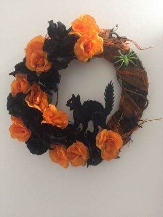Halloween Cat Grapevine Wreath Black Cat Handmade