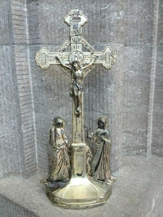 Antique Ornate Altar Standing Calvary Group Cross Jesus Corpus Mary Magdalena