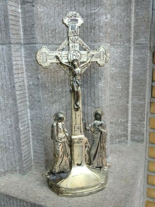 Antique Ornate Altar Standing Calvary Group Cross Jesus Corpus Mary Magdalena 2