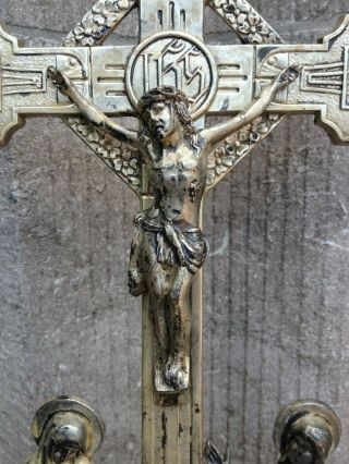 Antique Ornate Altar Standing Calvary Group Cross Jesus Corpus Mary Magdalena 4