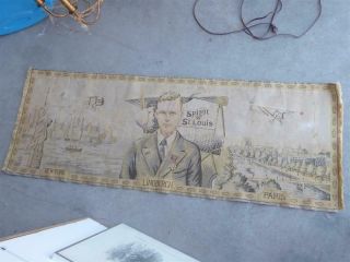 Antique Charles Lindbergh 1920s Cloth Tapestry 54 " X19 " York To Paris Flight