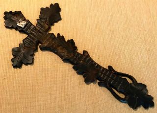 Rare Large Antique Black Forest Tramp Art Crucifix Cross Hand Carved
