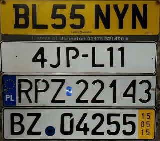 Europe License Plates Set Great Britain Netherlands Poland Germany