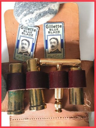 Vintage Gillette Men’s Shave Kit Travel Leather Razor Grooming Barber