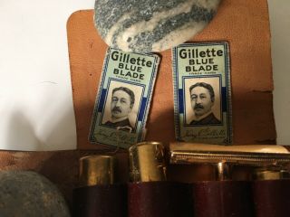 Vintage Gillette Men’s Shave Kit Travel Leather Razor Grooming Barber 4