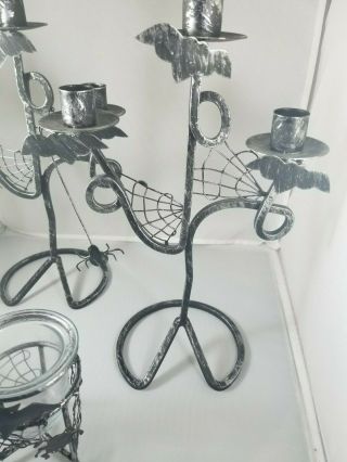 Halloween Antique Black Bats and Spiders Candle Holder 4 Piece Set 3