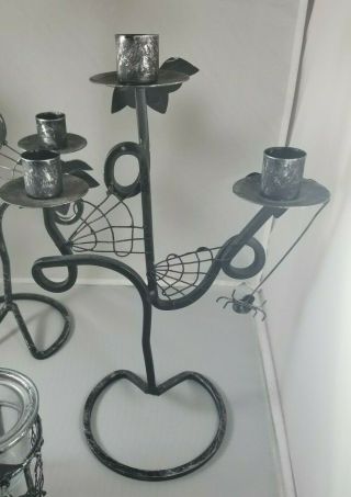 Halloween Antique Black Bats and Spiders Candle Holder 4 Piece Set 4
