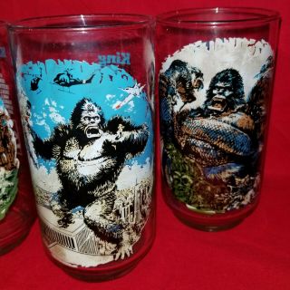 Vintage Set of 4 Coca Cola King Kong Drinking Glasses 1976 Limited Edition 3