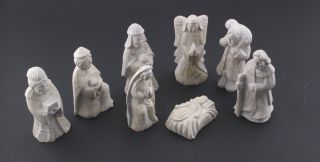 Small Nativity Scene - Hand Carved From Stone - 8 Piece Set -