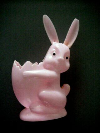 4 Vintage Pink Easter Bunny Rabbits Plastic Candy Holders 2