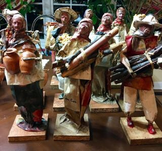 Mexican Paper Mache Folk Art Figurines Set Of 10 Hand Crafted