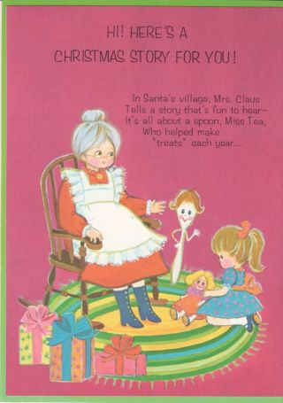 Vintage Rust Craft Paper Doll Miss Tea Christmas Rare Htf Card Greeting