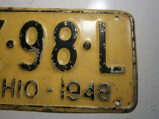 1948 Ohio license plate number X 98 L.  4 digit 10 inch plate.  Flat Aluminum 3