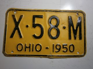 1950 Ohio License Plate Number X 58 M Four Digit 10 Inch Plate Waffle Aluminum