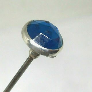 Antique Hat Pin Brilliant Shade Blue Set In Silver Band.  Wonderful Collectible