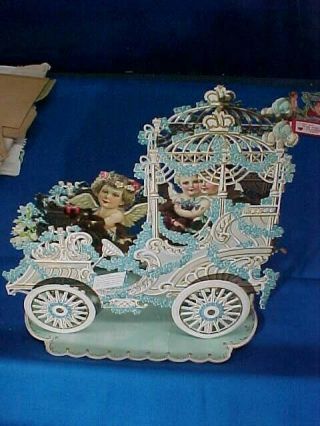 Early 20thc Pop Up 3 D Diecut Valentine W Kids In Floral Car Design Germany