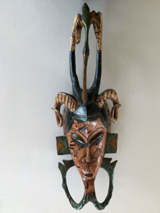20th Century Hand Carved And Painted African Mask 30 "