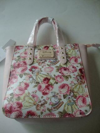 Disney Loungefly Beauty & The Beast Belle Pale Pink Roses Floral Tote Bag Purse
