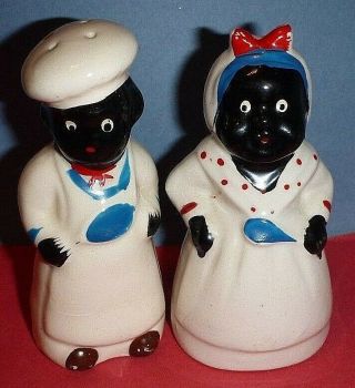 Vintage Black Americana Couple Salt Pepper Shaker Set Aa Antique Cork Japan Vhtf
