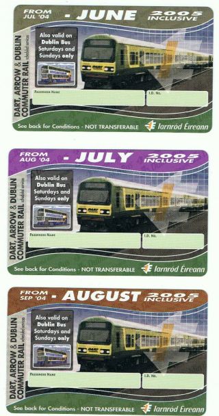 Railway Bus Tickets Ireland,  3 No Irish Rail /dublin Bus,  Annual Seasons,  2004/5