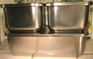 Vintage Revere Ware 3 Pc Set Stainless Steel Refrigerator Storage Dishes W/lids
