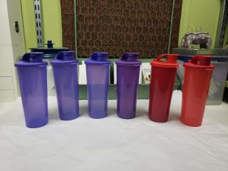 Tupperware Set Of 6 Tumblers Seal Lid Pour Spout 16 Oz 470 Ml Picnic Lunch Pool