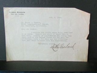 1926 California Botanist Luther Burbank Typed Letter With Autograph