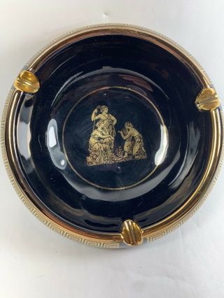 Vintage Ashtray Sc Hand Made In Greece In 24k Gold 4 1/4 Thick And Sturdy