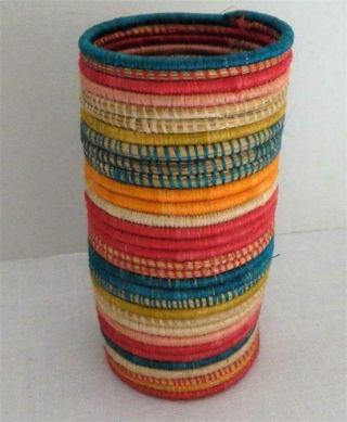 Colorful Handwoven Wine Holder / Vase 8 1/2 " Tall - Handcrafted In Rwanda