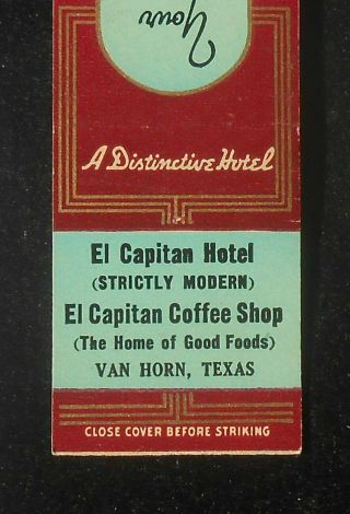 1940s El Capitan Hotel Strictly Modern Coffee Shop Home Good Foods Van Horn Tx
