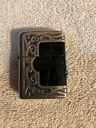 Zippo Limited Model Leather 3 - Sided Etched Side Le Fleur Lighter