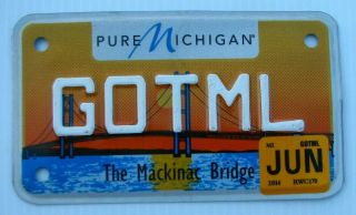 Cool Mackinac Bridge Vanity Motorcycle Cycle Vanity License Plate " Got Ml "