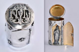 Rare Antique French Curio Sml Snuff Box - Duke Crown/virgin Mary/fleur De Lys