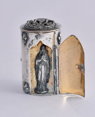 Rare Antique French Curio Sml Snuff Box - Duke Crown/Virgin Mary/Fleur de Lys 4