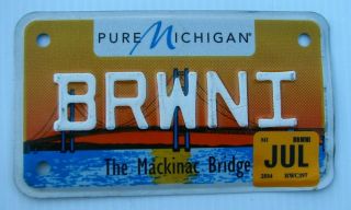 Mackinac Bridge Vanity Motorcycle Vanity License Plate " Brwni " Brown Brownie
