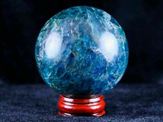 Xl 58mm Natural Blue Apatite Crystal Sphere Ball Orb Mineral Specimen Stand
