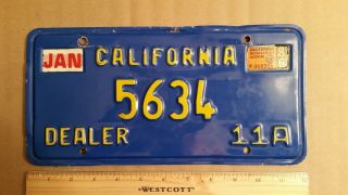 License Plate,  Blue California,  1986,  Dealer,  5634