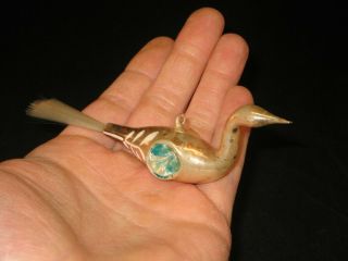 West German Antique Glass Double Indented Bird Vintage Christmas Ornament 1950s