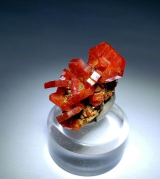 FIRE - Red Vanadinite crystal cluster on matrix,  TN mine Morocco 3